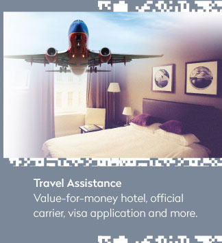Travel Assistance: Value-for-money hotel, official carrier, visa application and more.