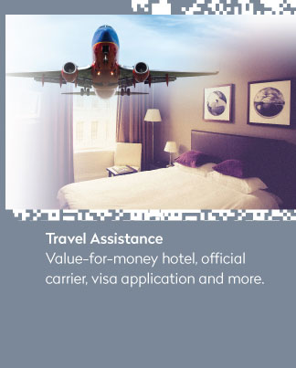 Travel Assistance: Value-for-money hotel, official carrier, visa application and more.